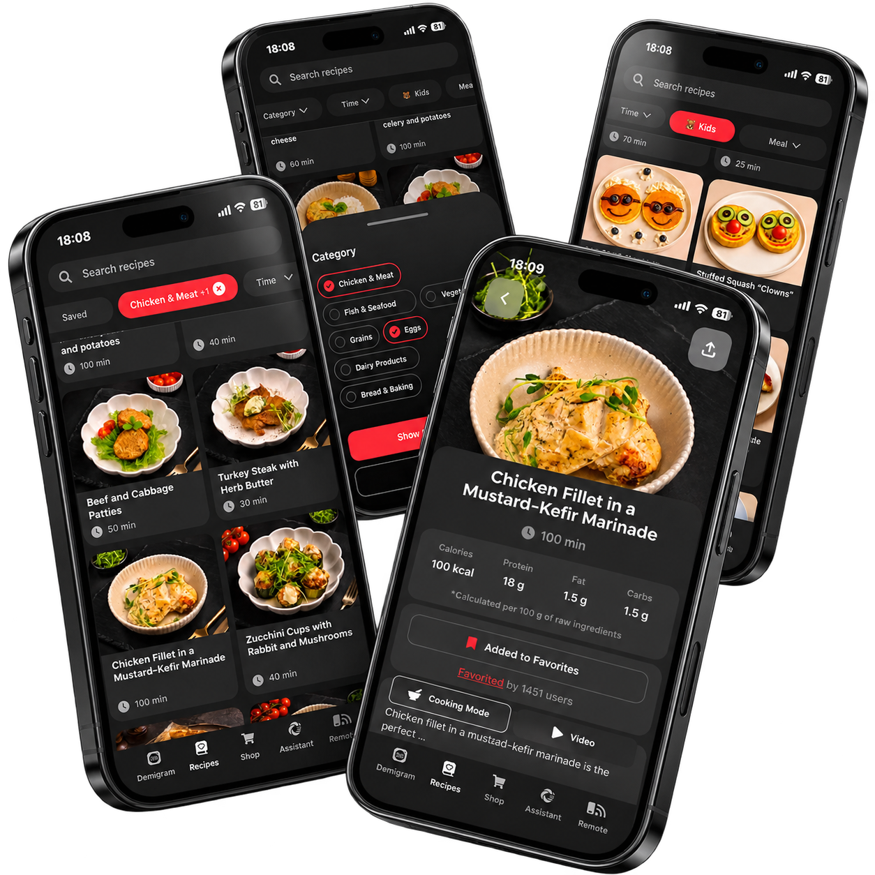Recipe library, filters, categories and recipe details