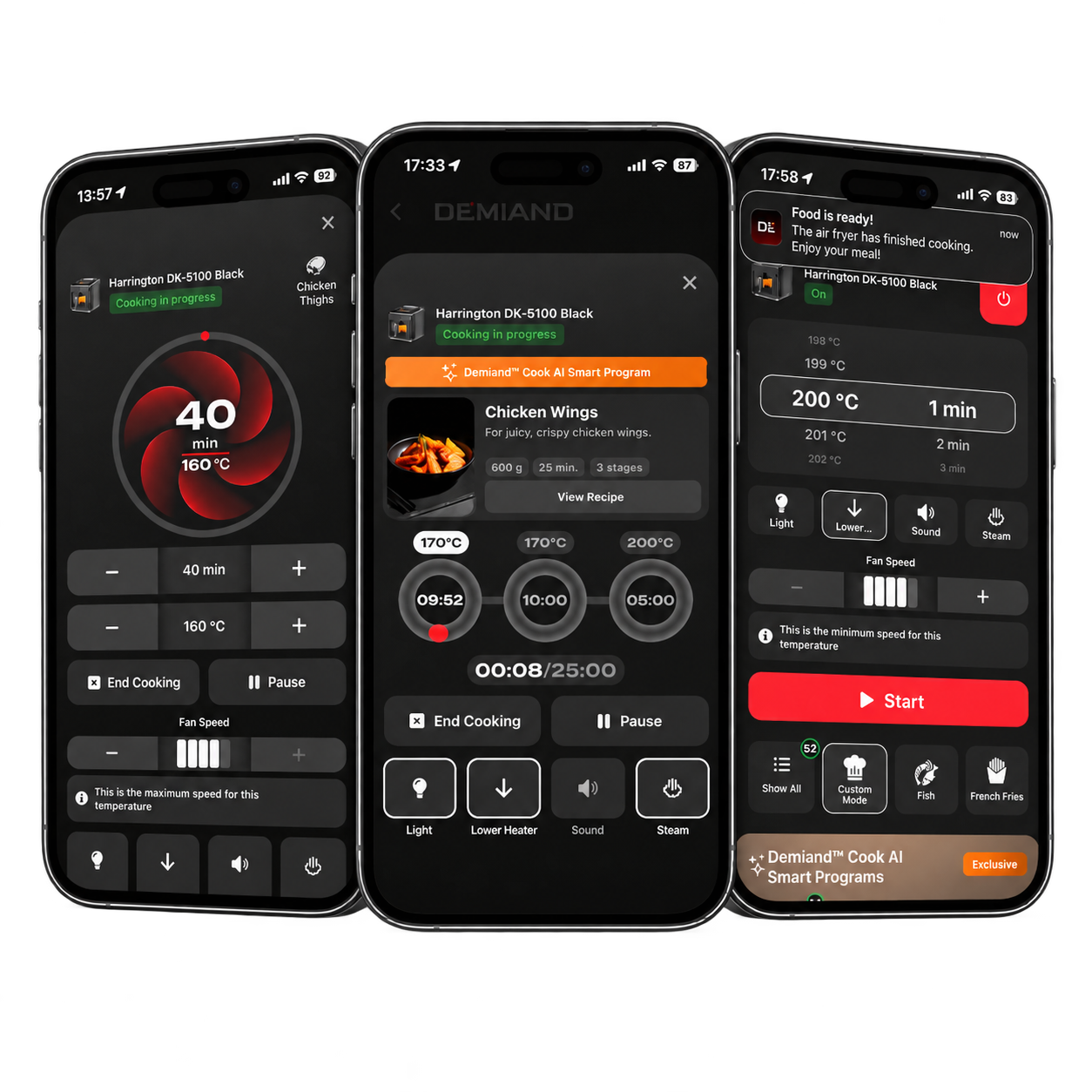 Connected appliance control, smart program and cooking notification
